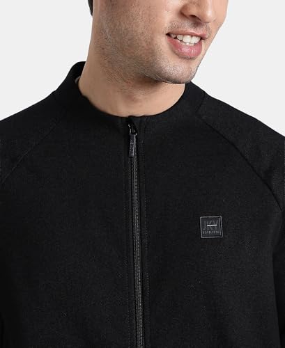 Jockey AM99 Men's Super Combed Cotton Rich Pique Fabric Jacket with Ribbed Cuffs_Black_M