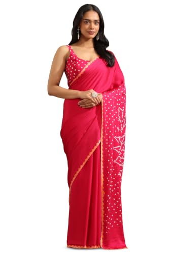 Soch Womens Fuchsia Modal Silk Bandhani Saree