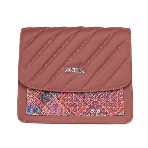 ZOUK Bhuj Rabari Abstract Printed Vegan Leather Black Flap Closure Beyond Basic Sling Bag For Women's Girls