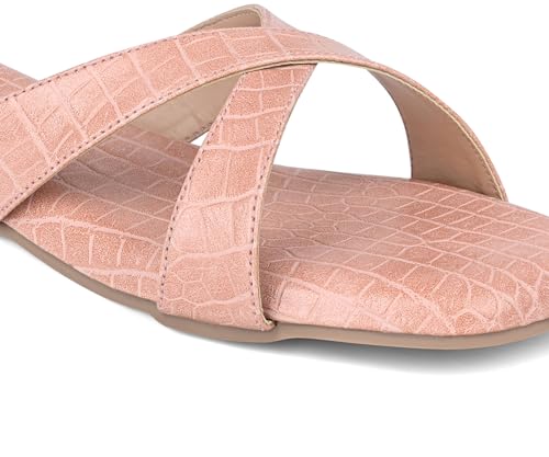 LOUIS STITCH Women’s Slip-On Flat Sandals | Comfortable Pink Flat Sandals | LSOF-FI07-CSCRNU | UK-8
