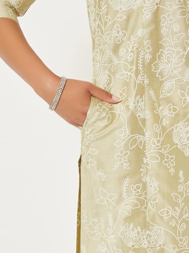 Max Women Floral Print Straight Kurta (Green_S)