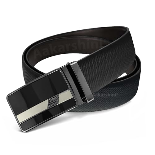 Aakarshini® Auto-Lock Italian Leather Belt for Men | Reversible Black/Brown Formal Belt | Adjustable No-Hole Design | Refer to Size Chart