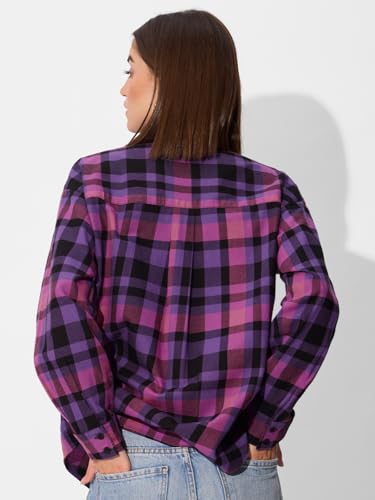 The Souled Store Plaid Shirt: Petunia Women and Girls Long Sleeve Collared Neck Button Down Boyfriend Shirts Womens Boyfriend Shirts Casual Button-Down Full Sleeve Solid Short Sleeve Casual Workwear