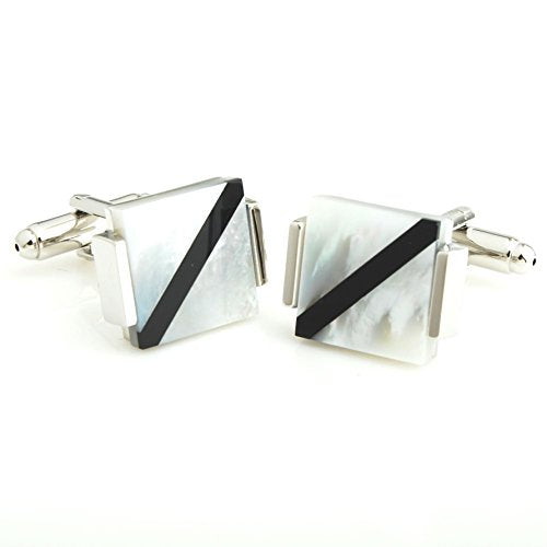 Peluche Natural Mother of Pearl Stone (Semi-precious) & Black Onyx Stone Cufflinks for Men