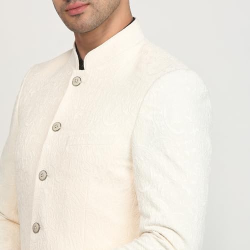 Raymond Men Regular Fit Jacquard Pattern Polyester Elastane Blend Stand Collar Full Sleeve Formal Jacket (Size: 44)-RMJX02790