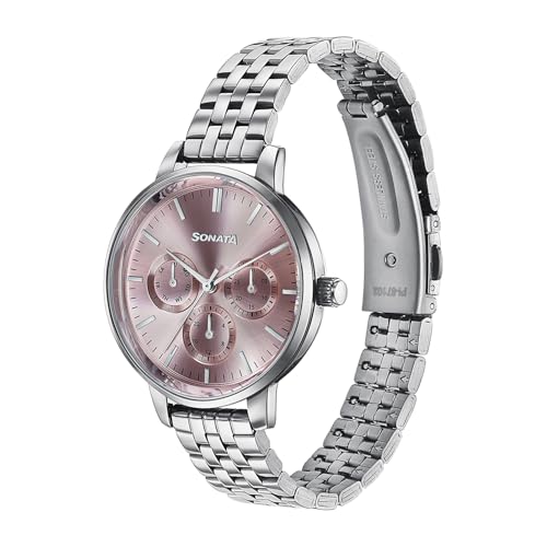 Sonata Verve Quartz Analog with Pink Dial Rose Gold Sheet Metal Strap Watch for Women - 87102SM01