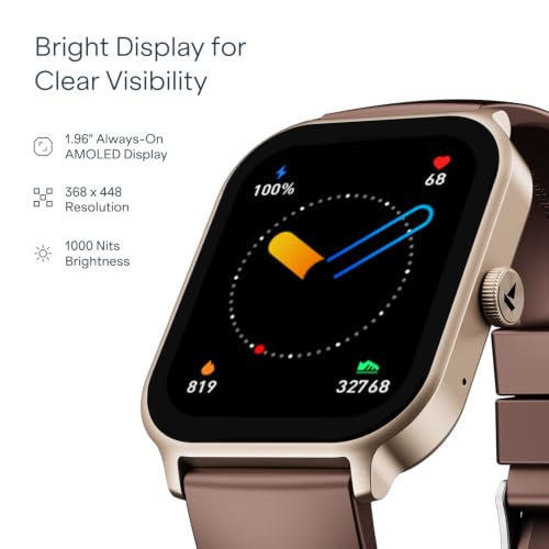 boAt Ultima Ember 2 Smartwatch, 1.96” AMOLED Display, Ultra Bright 1000 nits Brightness, AOD, Personalized Fitness Nudges, Functional Crown, 100+ Sports Mode smartwatch for Men & Women (Coffee Brown)