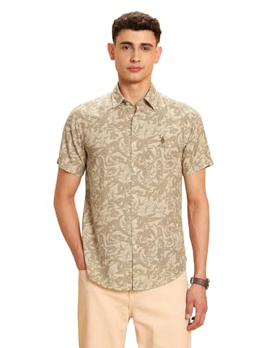 U.S. Polo Assn. Denim Co. Men's Floral Slim Fit Shirt (UDSHT1851_Khaki