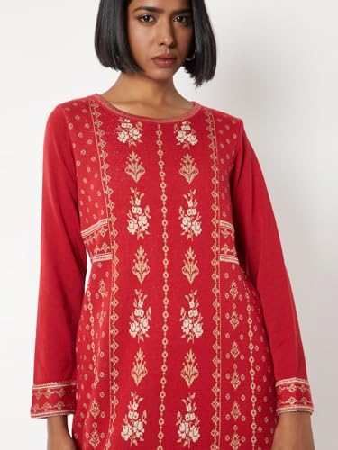 Max Women Knit Straight Kurta (Red_XL)
