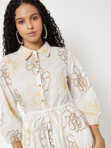 Max Women's Cotton A-Line Below The Knee Dress (LP510004_Off White