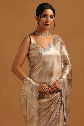 Soch Womens Beige Satin Abstract Saree