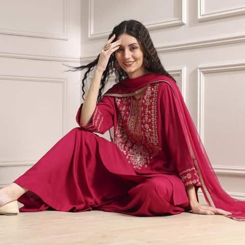 Biba Women's Rayon Kurta Set (SKDVRNSI30546AW25RED_Red