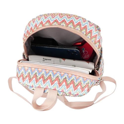 Meyaus Women Medium Straw Handmade Woven Backpack Casual Beach Daypack Shoulders Bag, Wave Pattern Orange, One Size, Daypack Backpacks