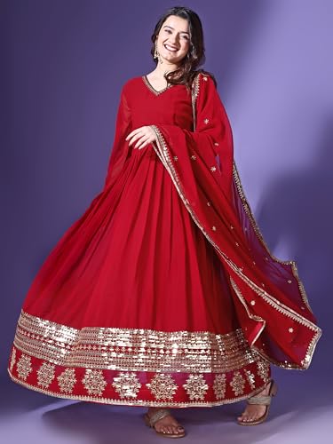 Fashion Basket Havy Georgette Embroidered Anarkali Dress for Women Maroon