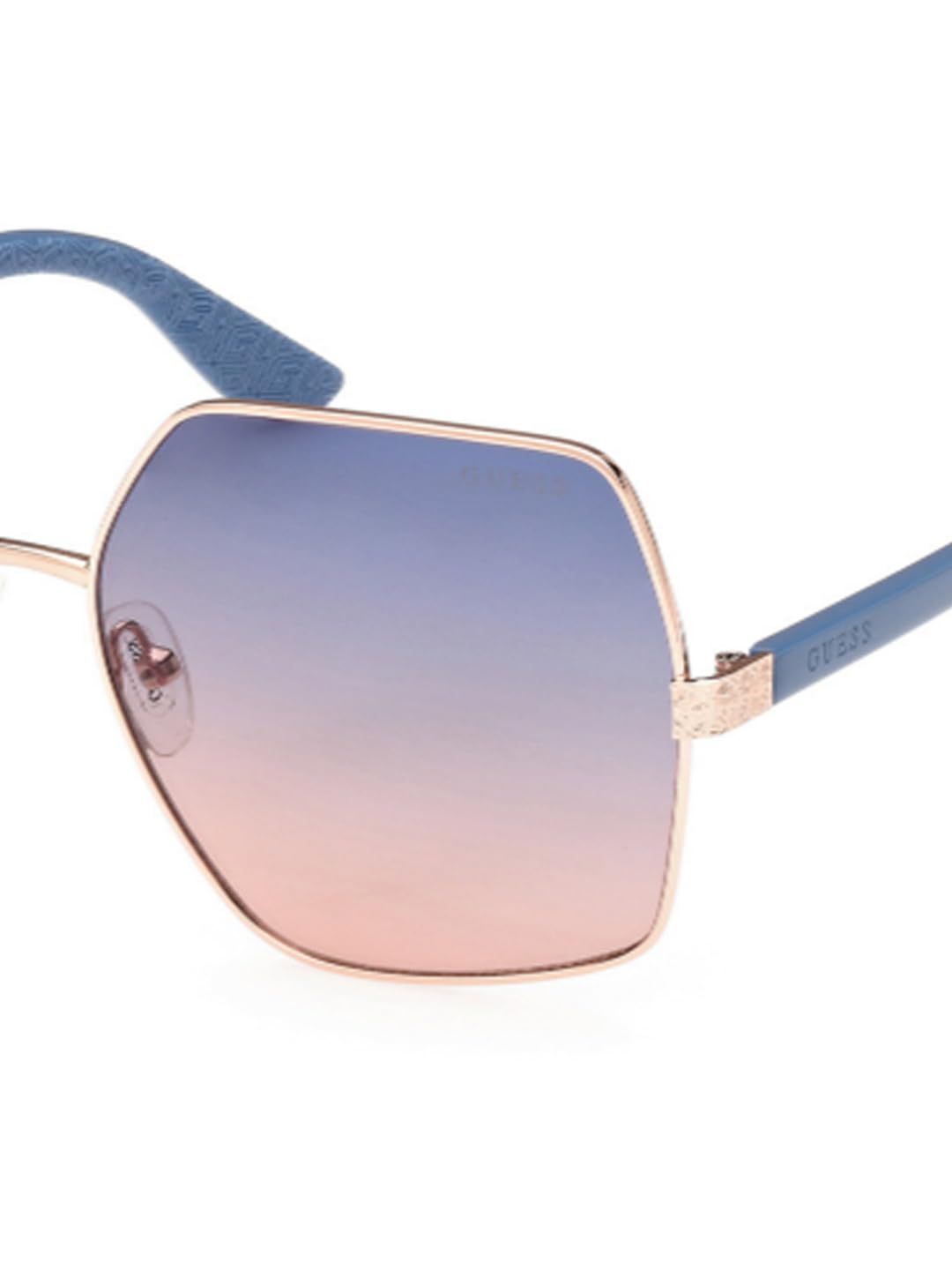 Guess sunglasses| 100% UV protected | Gradient | Full Rim | Square | Women | Large | Shiny Rose Gold Alloy Metal Frame | Blue Gradient Lens