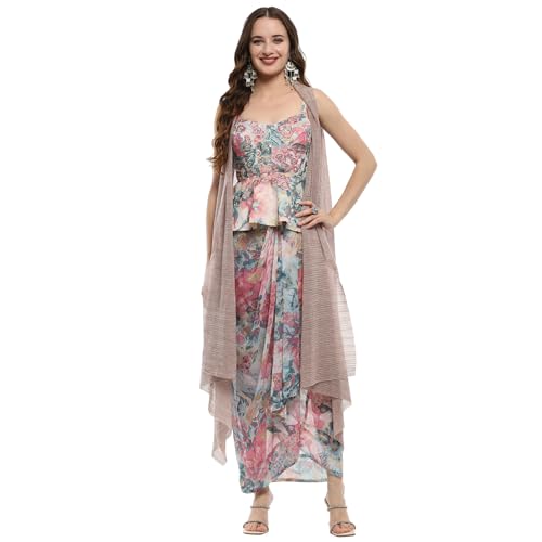 BIBA Women's Multicolor Georgette Straight Lehenga Set (SKDBOLD9785-AW24 XL)