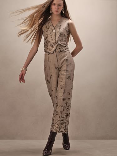 VERO MODA Women's Straight Fit High-Rise Beige Pants