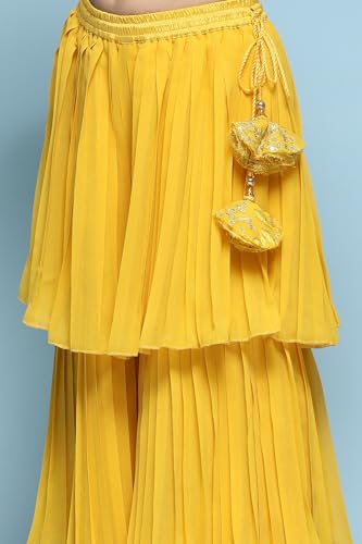 BIBA Girls SOLID; EMBROIDRED SHORT_KURTA KID(KW5444_YELLOW_13)