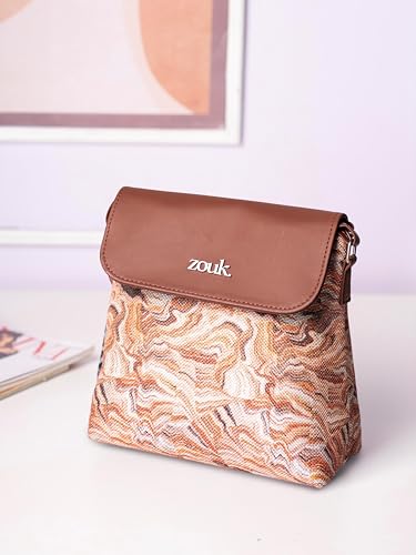 ZOUK Nicobar Coral Abstract Printed Women’s Jute Sling Bag | Handcrafted Vegan Leather Multicolor Flap Shoulder Bag