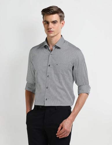 ARROW Men's Geometric Regular Fit Shirt (ARAEOSH1731_Black