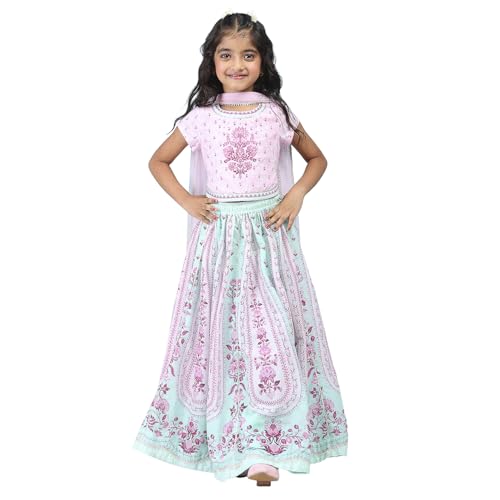 Biba Girls Pink Cotton Printed Regular Lehenga Set_14-15Y