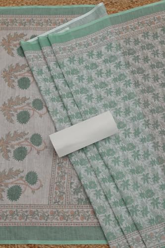 Soch Womens Off White Linen Blend Floral Print Unstitched Dress Material With Beads