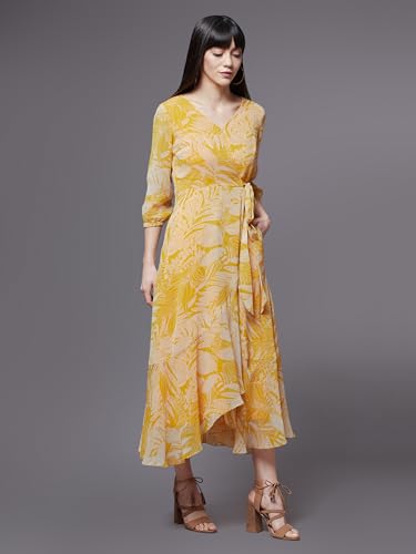 Miss Chase Women's V Neck Full Sleeve Floral Layered Maxi Dress (MCAW25D90-03-37-04, White, M)