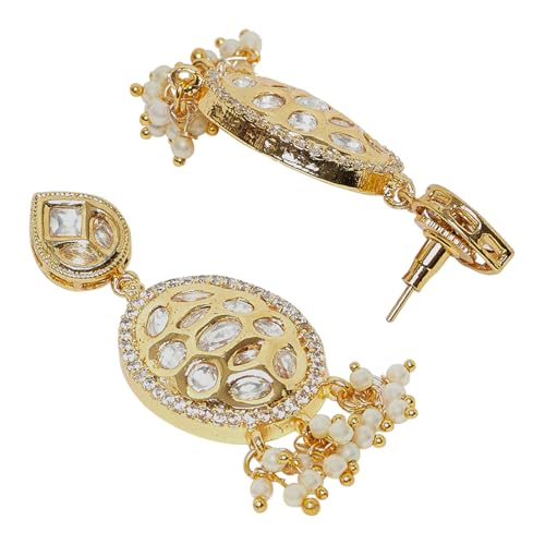 VOYLLA Faux Kundan and Pearls Embellished Gold Plated Traditional Jewellery Set