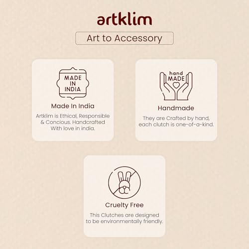 Artklim Black Based Pink Floral Embroidery Clutch Bag for Women