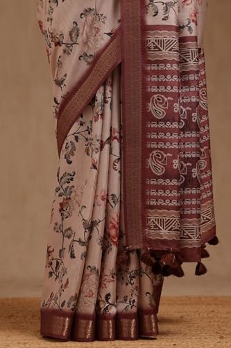 Soch Womens Earth Tussar Floral Print Saree