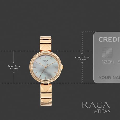 Titan Raga Allure with White Mother of Pearl Dial Rose Gold Brass Solid Link Strap Watch for Women - 2787WM01
