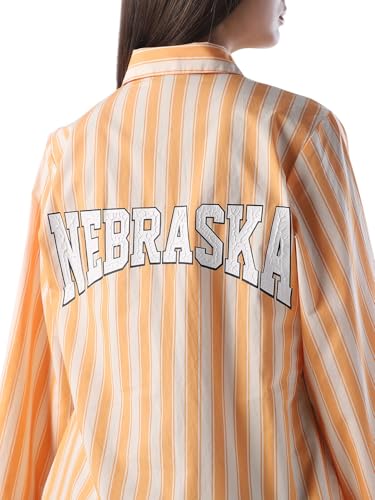 ONLY Women's Vertical Stripes Oversized Orange Shirt