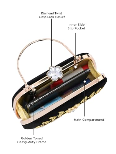 TOOBA Women's Synthetic Black Handicraft Beautiful Bling Box Clutch Bag for Wedding, Banquet, Gift Family, & Friends
