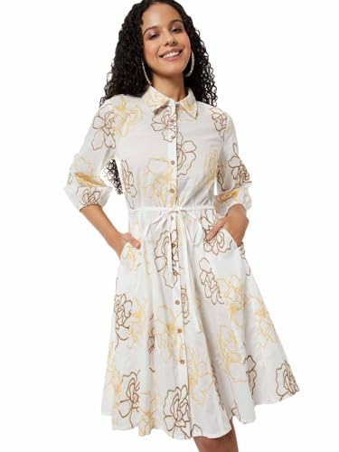 Max Women's Cotton A-Line Below The Knee Dress (LP510004_Off White