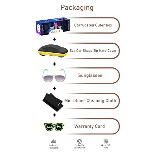 SPIKY Unisex Kids Aviator Sunglass With Protective Case White & Blue Frame Black Lens, Free Size - (Pack of 1)