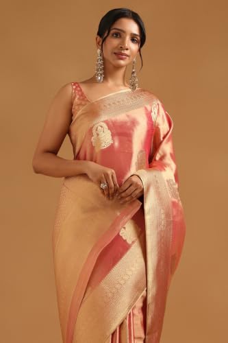Soch Womens Fuchsia Tissue Zari Woven Saree