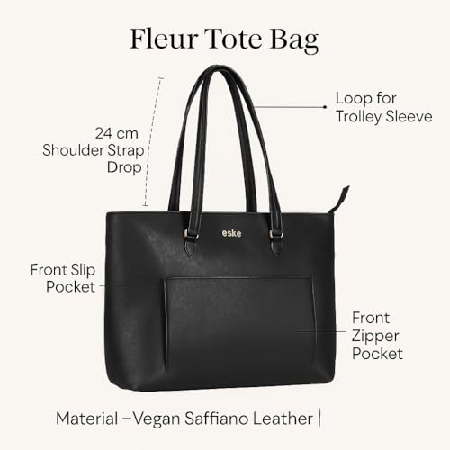 eske Fleur Tote Bag for Women | Office Handbag for 15” Laptop | Travel bag with Trolley Strap | Ladies Purse | Stylish Shoulder bag for Work | Gift for girls | Vegan Leather Tote |