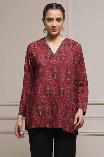 Biba Women Maroon Black Polyester Straight Printed Kurta_40