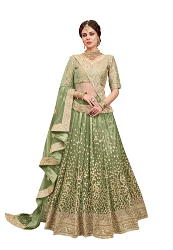AG Clothing Women's Net Semi Stitched Lehenga Choli With Dupatta | Dori And Sequin Embroidery Pattern | Traditional, Wedding, Ethnic Wear Lehenga (AD-EUPHORIAO1-VOL4-3606-Green)