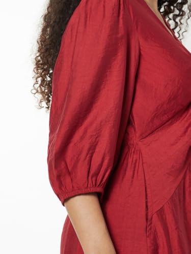 Max Women Solid Twisted A-line Midi Dress(Red_L)