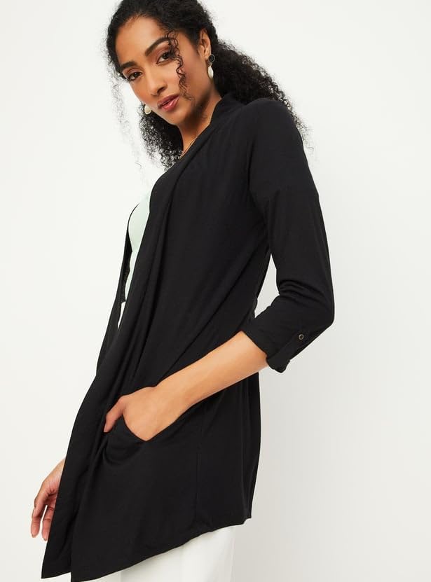 Max Women's Polyester Blend Casual Shrug (SHRUG3203_Black_XL