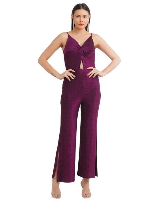 Zink Z Women's Purple Shimmer Twisted Basic Jumpsuit