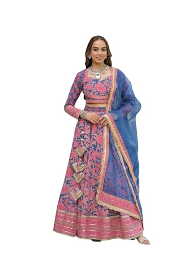Divena Blue Printed Cotton Lehenga with Choli and Dupatta