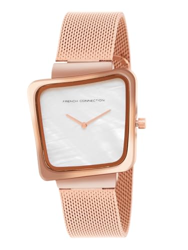 French Connection Mop White Square Dial with Rose Stainless Steel Mesh Strap Watch - for Womens FCU6SRGM