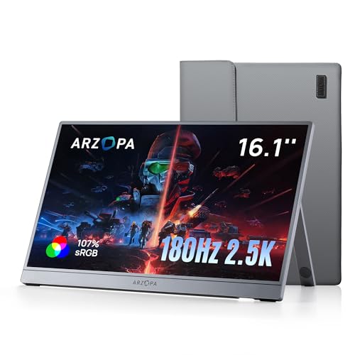 ARZOPA Z3FC 16.1" 180Hz 2.5K Portable Gaming Monitor with Stand, 106% sRGB, External Portable Monitor as Second Screen for Laptop, PC, PS5, Mac, Xbox