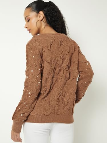Max Women Pearl Embellished Cardigan (Beige_L)