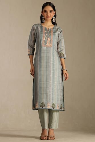 Soch Women's Art Silk Kurta Suit Set (CWA5CD22246_Turquoise Blue