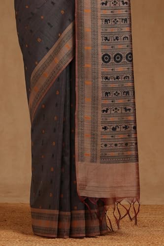 Soch Womens Grey Tussar Zari Woven Saree