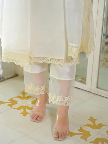 Divena Cream Chanderi Kurta Pant With Dupatta