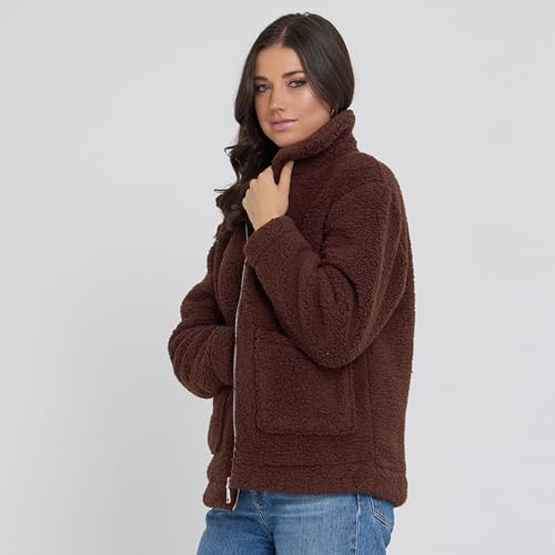 Steve Madden Sherpa Jacket Women - Oversized Faux Fur Winter Coats for Women, Shearling Fleece Plus Size Winter Jacket XS-3X, Espresso, Medium